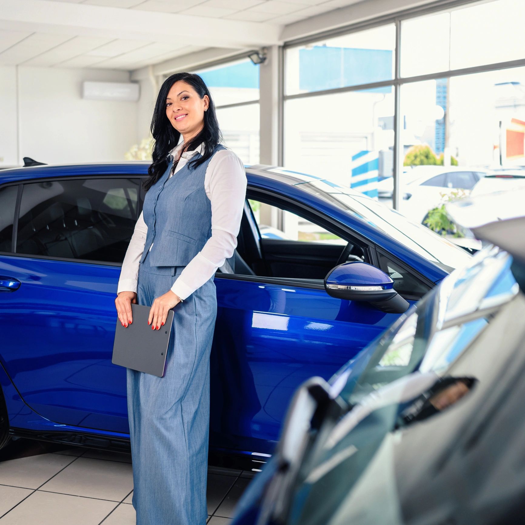 Portrait of a car buyer in a showroom